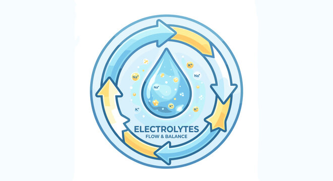 Illustration of electrolytes flowing and balancing within a water drop and cycle
