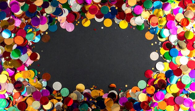 A colorful border of confetti surrounds a solid gray background