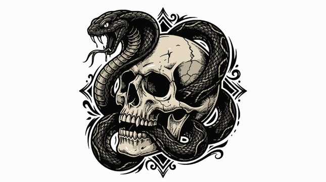 Illustration of a snake coiled around a human skull