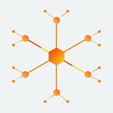 Abstract orange gradient decentralized network icon representing web3 technology blockchain connectivity and digital data distribution