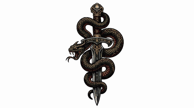 Viking style dagger with a coiled serpent and skull pommel