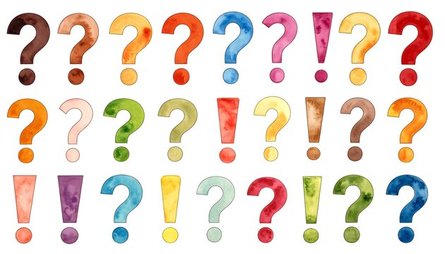 A colorful arrangement of question marks and exclamation points