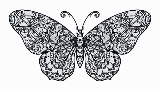 Mandala butterfly illustration with intricate floral patterns