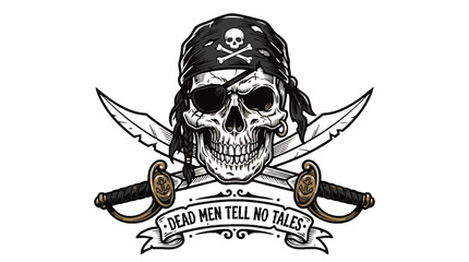Fototapeta premium Pirate skull with bandana, eye patch and crossed swords