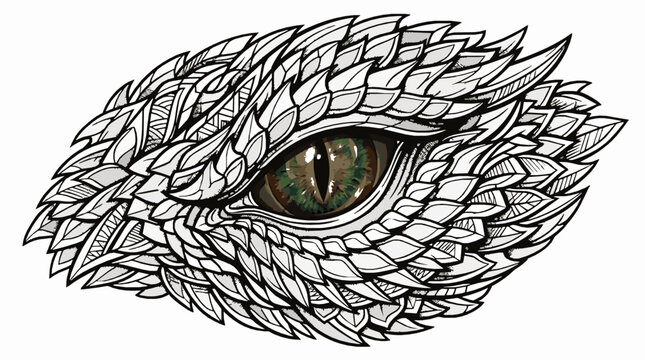 Closeup of a dragon eye with intricate scale patterns and detailed textures