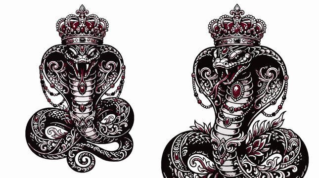 Royal cobra snake with crown and jewelry