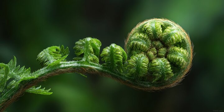 Close-up of Koru Fern Frond with Spiral Leaf Shape on Blurred Background