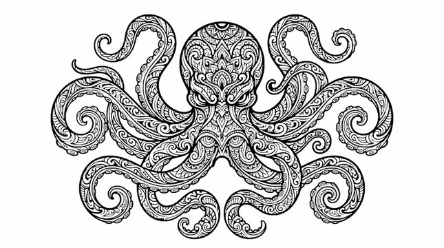 Intricate zentangle octopus illustration