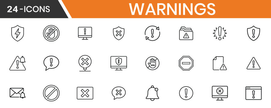 Warnings And Alerts Thin Line Icon Set Danger Caution Symbol