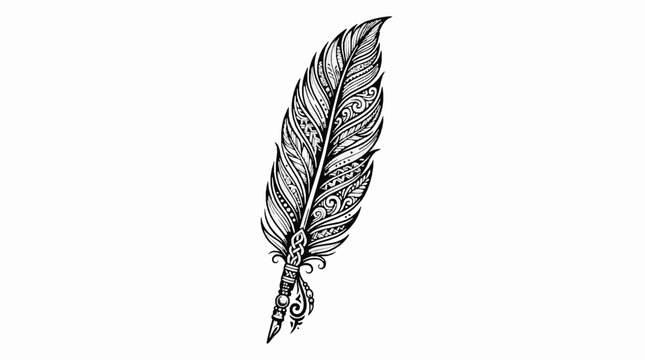Intricate tribal feather quill pen illustration