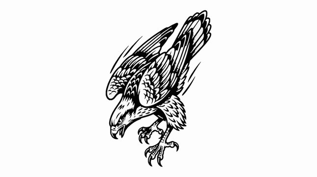Vector illustration of a diving hawk or eagle in a dynamic attacking pose