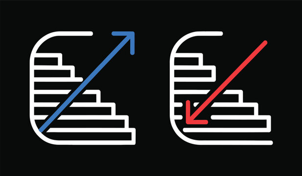Abstract bar chart growth and decline icons showing business performance trends with upward and downward arrows for financial data analysis