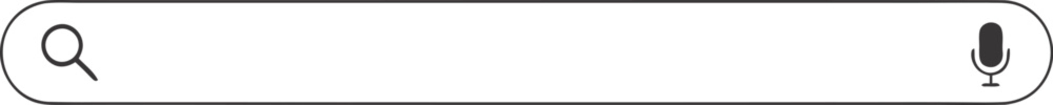 Modern search bar design with magnifying glass and microphone icon for voice search functionality in sleek minimalist black and white vector interface element style