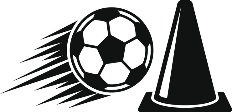 Soccer ball kicking over traffic cone