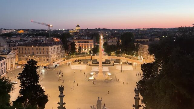 View of Piazza del Popolo with obelisk and Rome skyline