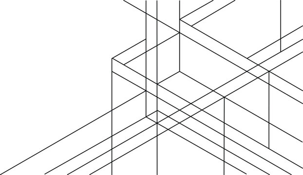 Abstract technical architectural wireframe structure drawing with architecture