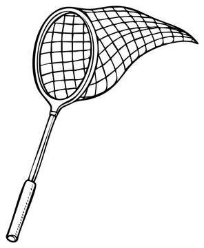 Illustration of a Handheld Butterfly Net for Capturing Insects Outdoors