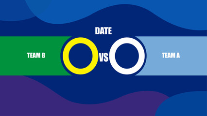 Sports match announcement template with team a vs team b text placeholders and circular frames on a blue abstract background © Bidhan