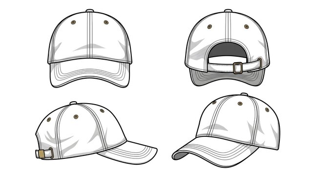 Low Profile Dad Hat Vector Collection &ndash; 4 Perspectives Cross-Hatch Shading Illustration