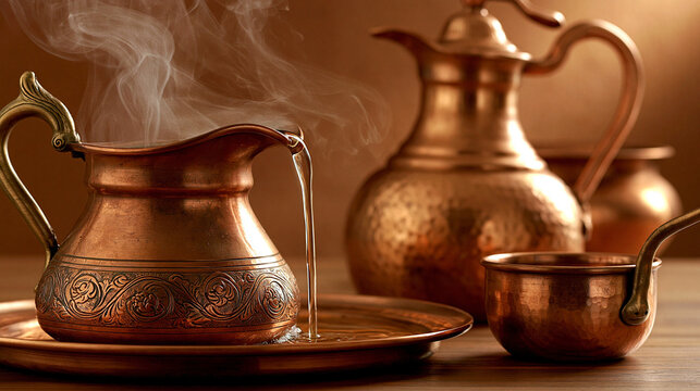 Copper Teapots: Antique Metal Kitchenware for Traditional Tea Brewing and Elegant Dining Experience