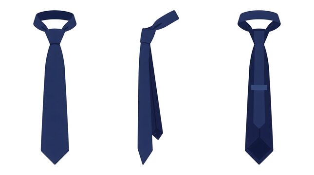 Classic Tie Vector Illustration Set &ndash; 3 Angle View Navy Blue SVG Apparel Mockup