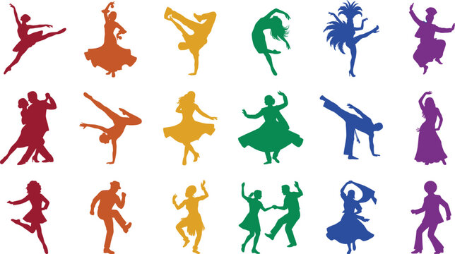 Dance Silhouette Collection Featuring Ballet Contemporary Latin Folk and Social Dance Performance Poses