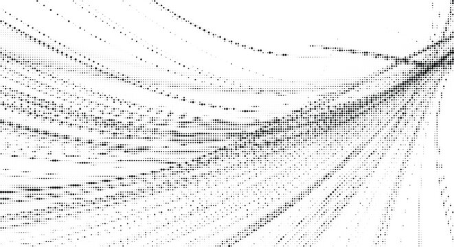 Abstract wavy lines and curves composed of black dots on a gray checkered background, creating a dynamic and fluid visual texture effect.