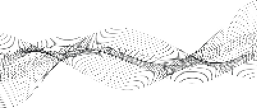 Abstract wave pattern made of dots and pixels on transparent background scientific data visualization graphic.