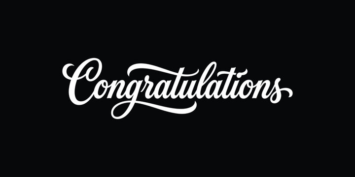 Congratulations message in white cursive script on black background