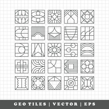 ​Geometric Line Art Square Patterns and Abstract Tile Set