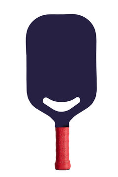 A close-up studio shot of a dark pickleball paddle featuring a textured red grip, shown isolated on white for product, sports, and equipment use in catalogs, webshops, and editorial layouts.