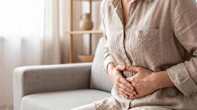 Close-up of Person Holding Stomach in Pain Representing Irritable Bowel Syndrome and Digestion Issues