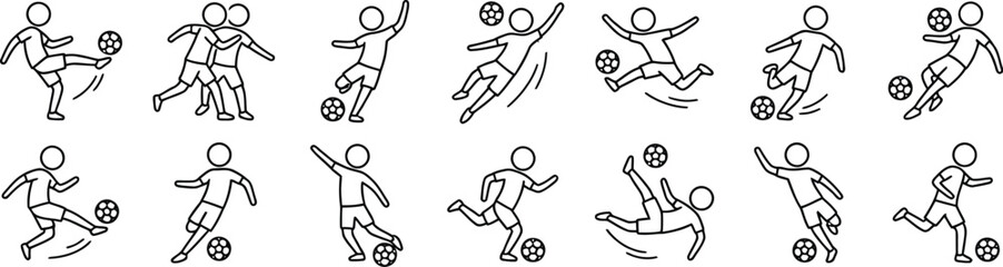 Black line soccer player icons kicking ball © Mst. Taslima Akhter