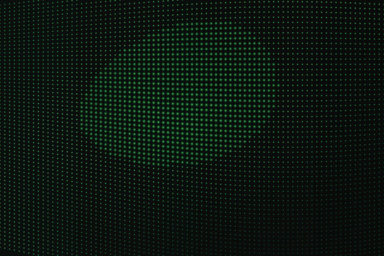 Glowing green dotted mesh pattern on dark background, with wave distortion, effect dots black