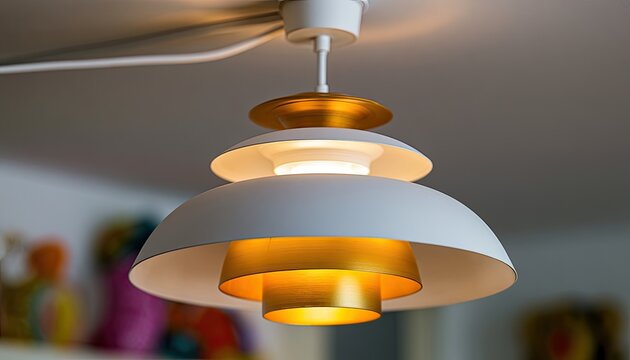 Modern multi-tiered white and gold ceiling pendant light fixture