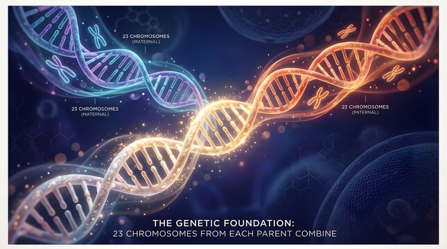 Dna double helix illustration with chromosomes genetic foundation concept