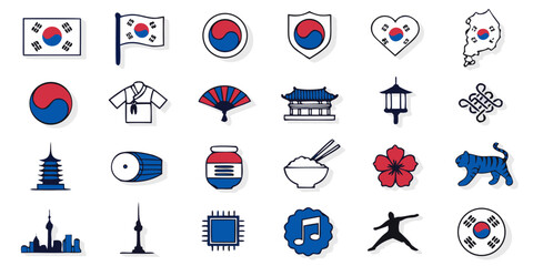 Collection of Korean cultural icons and national symbols in a flat design style © NB_Visual_Work
