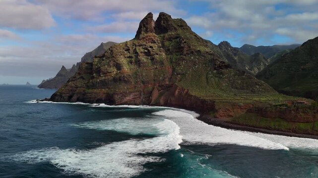 Aerial view of Punta del Fronton and Barranco del Rio, Punta del Hidalgo, Tenerife