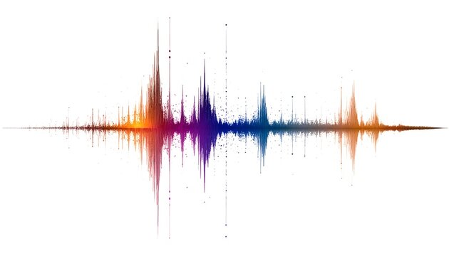 A colorful waveform graphic with multicolored peaks and troughs on a white background