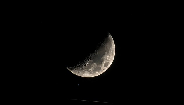 A crescent moon in a dark sky with a small dot below