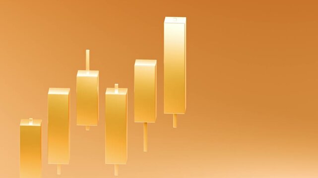 Golden candlestick bar chart with copy space, gold trading investment strategy, bullrish commodities market price trend graph, uptrend financial economic growth trade profit 3d rendering