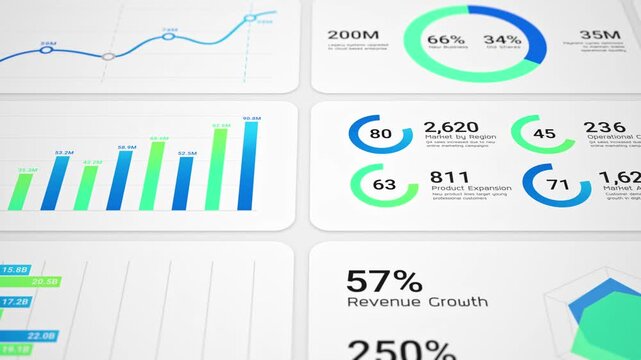 Closeup blue green infographic chart dashboard, Business intelligence and financial performance analysis report, investment data analytic bar graph, success corporate market statistics trend
