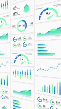 Business intelligence and financial performance analysis report on white background, animated infographic bar chart, investment data analytic graph dashboard, success corporate market statistics trend