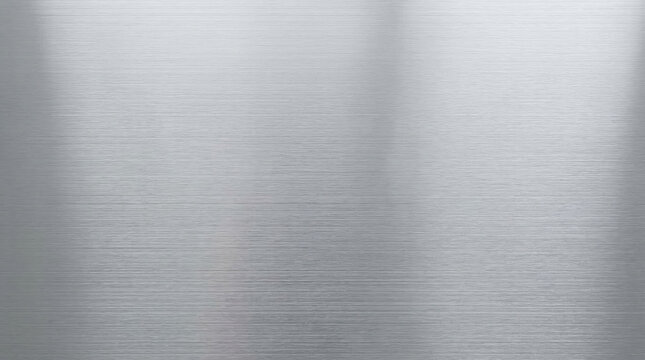 Bright silver brushed stainless steel texture background with soft light reflection and horizontal grain pattern