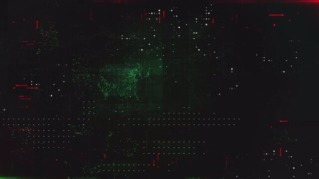 Abstract Digital Glitch Overlay with Green Data Stream Particles.
