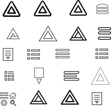 Collection of geometric UI design icons and menu elements with navigation