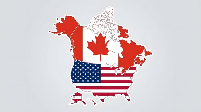 Map of canada and usa with flags north america political illustration