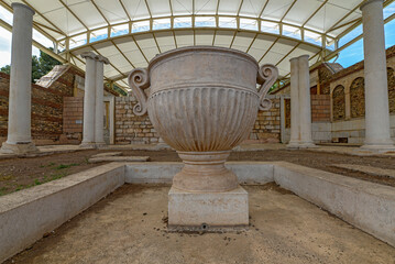 Ancient Roman Marble Krater Fountain in Sardis Synagogue © Aliye