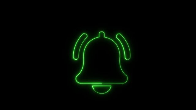 A bright neon notification bell icon rings to signal a new digital alert. Ideal for digital interface, social media, and technology concepts. Glowing neon notification 4k Animation video 