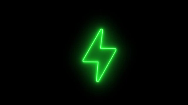 Energy neon electricity lighting bolt sign icon. neon battery charging icon animation. 4k Animation video on Black Background